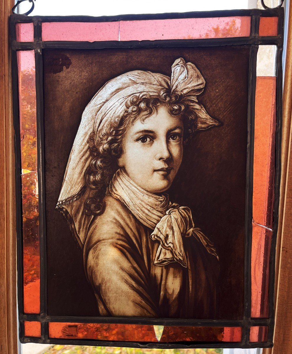 Elisabeth Vigée-lebrun, Autoportrait, Peinture Sur Vitrail Du 19ème-photo-4