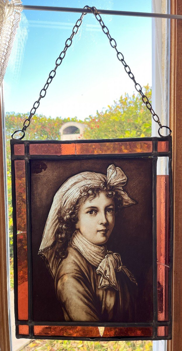 Elisabeth Vigée-lebrun, Autoportrait, Peinture Sur Vitrail Du 19ème-photo-7