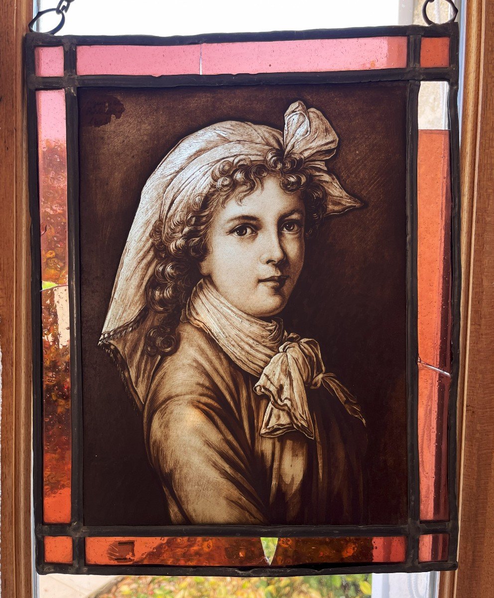 Elisabeth Vigée-lebrun, Autoportrait, Peinture Sur Vitrail Du 19ème