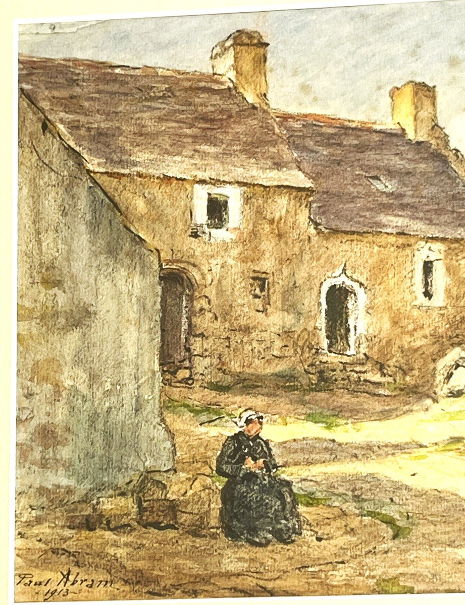 Paul Abram 1854/1924 "ferme Des Environs De Douarnenez" Bretagne, Aquarelle De 1913. -photo-1