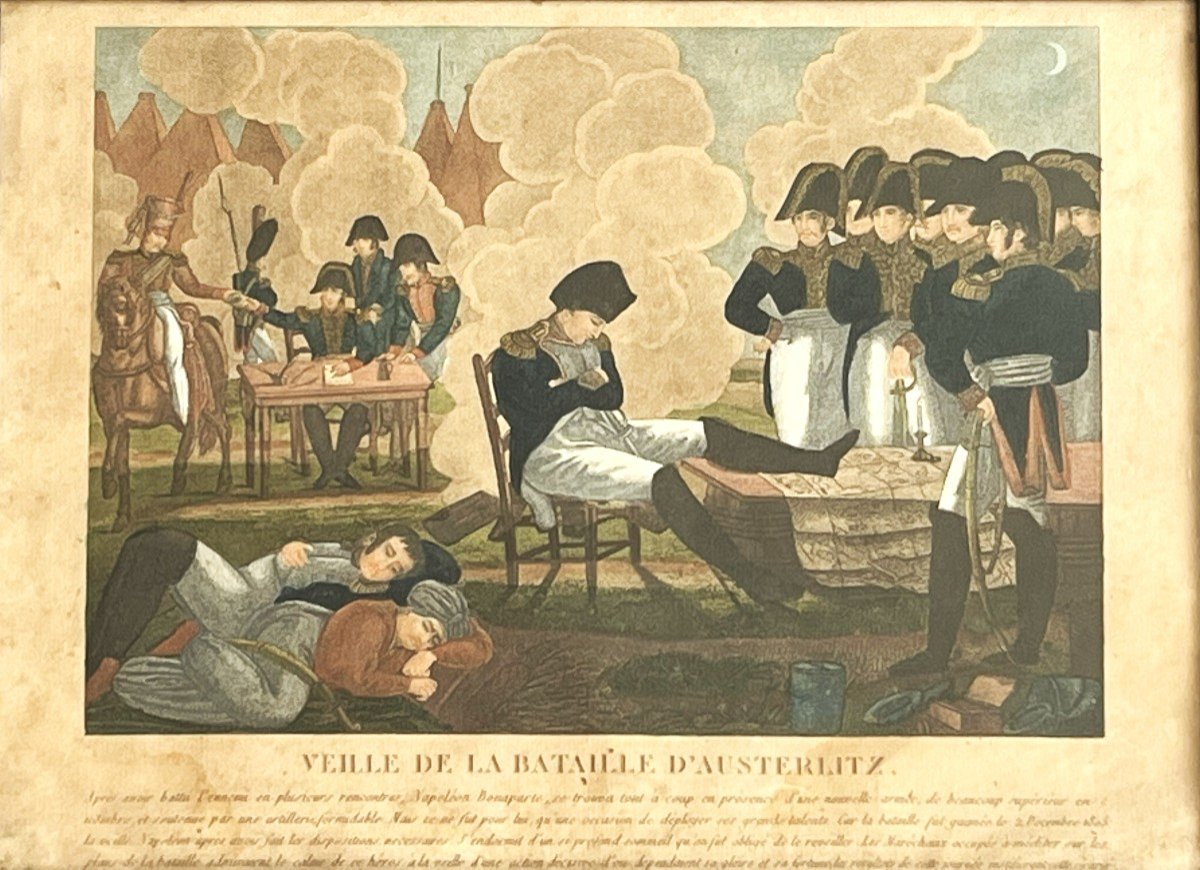 Napoléon, Gravure En Couleurs "la Veille d'Austerlitz" Estampe Du 19ème-photo-2