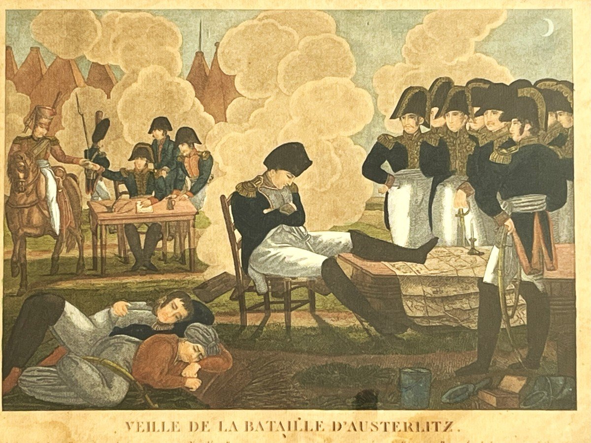 Napoléon, Gravure En Couleurs "la Veille d'Austerlitz" Estampe Du 19ème-photo-3