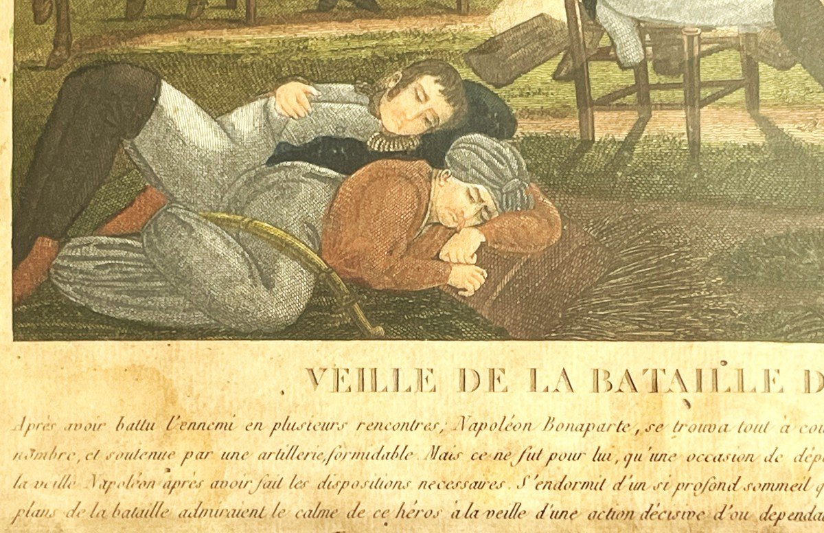 Napoléon, Gravure En Couleurs "la Veille d'Austerlitz" Estampe Du 19ème-photo-4