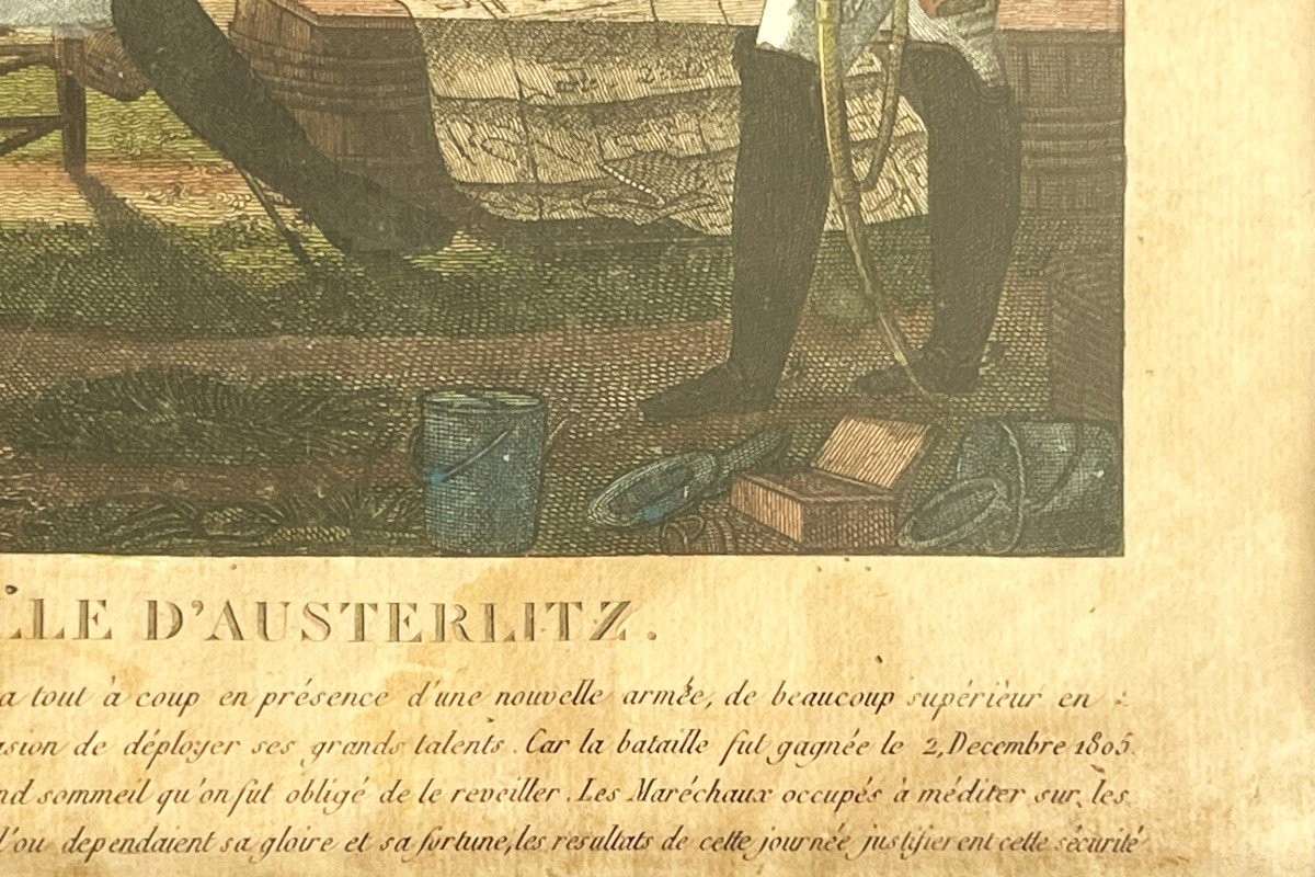 Napoléon, Gravure En Couleurs "la Veille d'Austerlitz" Estampe Du 19ème-photo-1