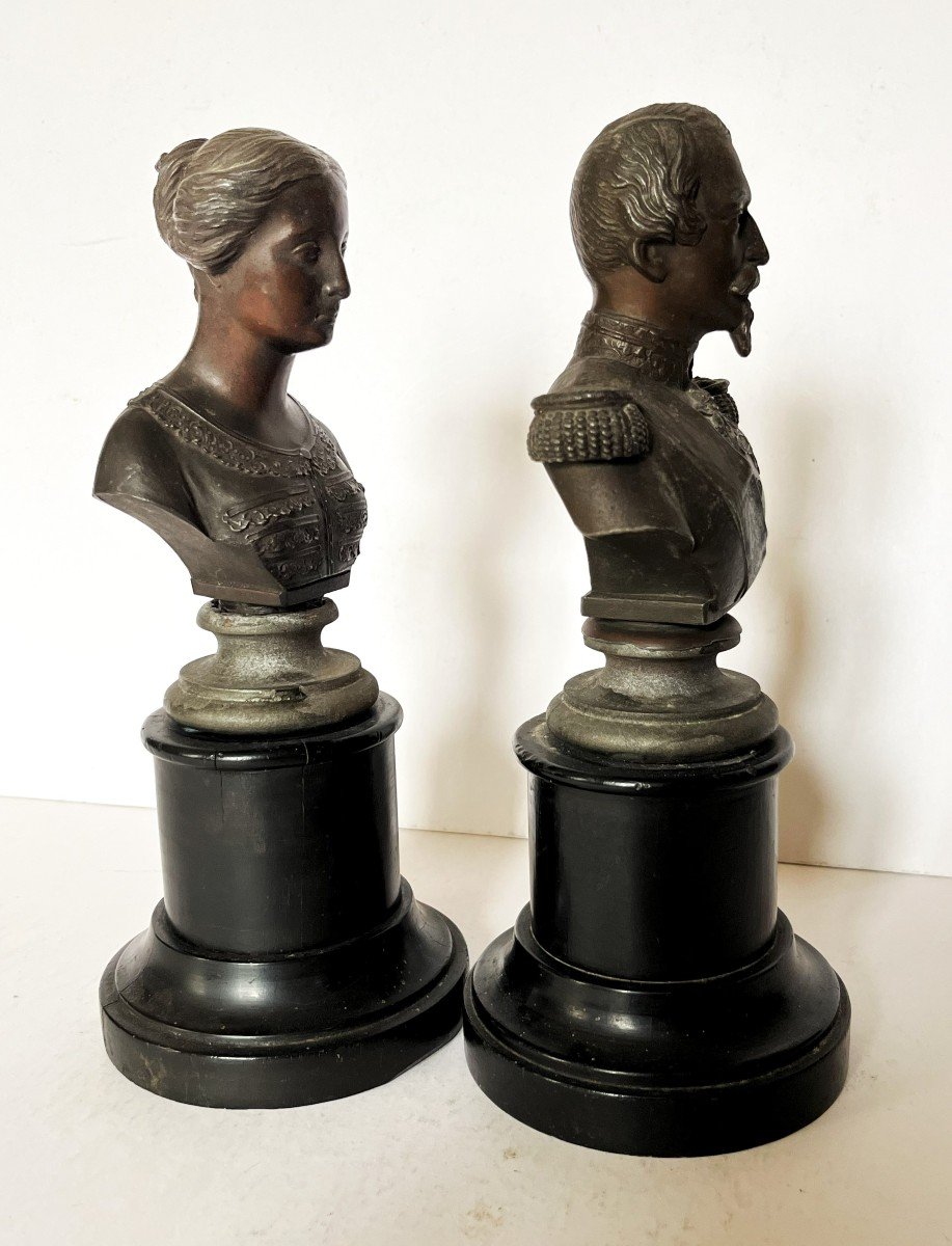 Napoleon III And Eugenie, Pair Of 19th Century Spelter Busts Signed Boy-photo-2