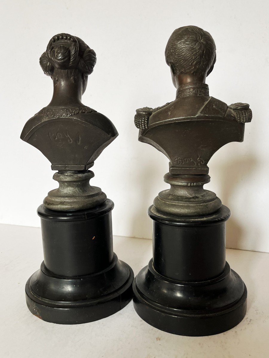 Napoleon III And Eugenie, Pair Of 19th Century Spelter Busts Signed Boy-photo-3