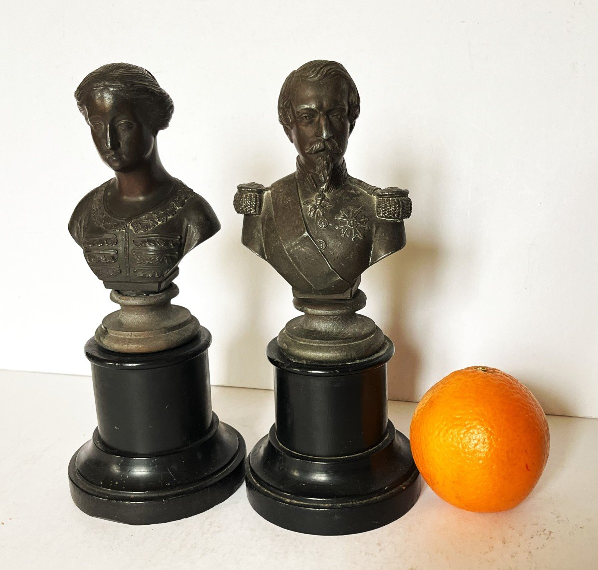 Napoleon III And Eugenie, Pair Of 19th Century Spelter Busts Signed Boy-photo-4