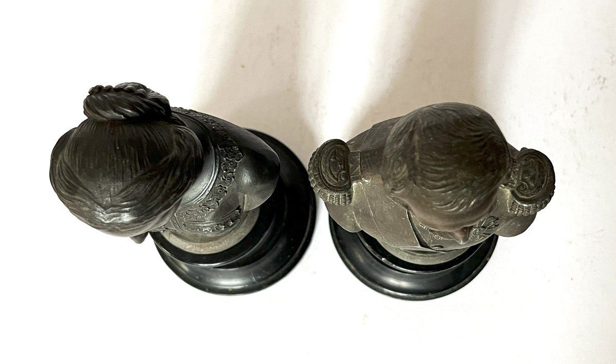 Napoleon III And Eugenie, Pair Of 19th Century Spelter Busts Signed Boy-photo-6