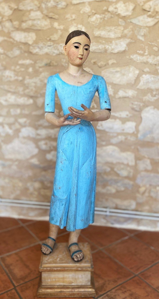 Large Carved Wooden Processional Statue Mannequin 18th Century -photo-3