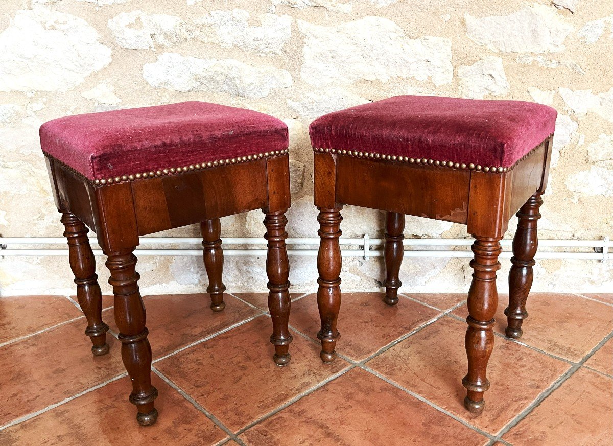 Paire De Tabourets d'époque Restauration En Acajou -photo-1