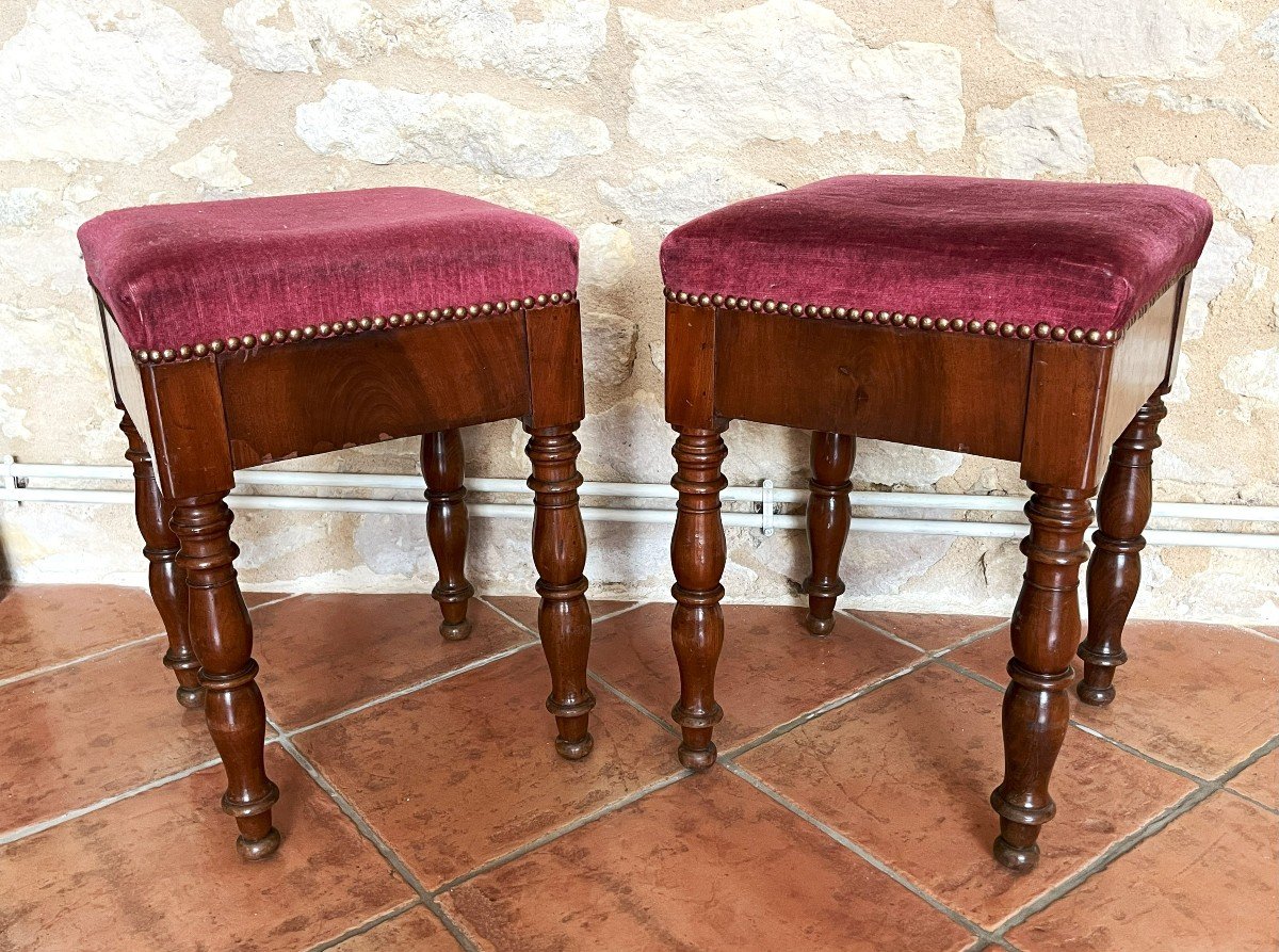 Paire De Tabourets d'époque Restauration En Acajou 