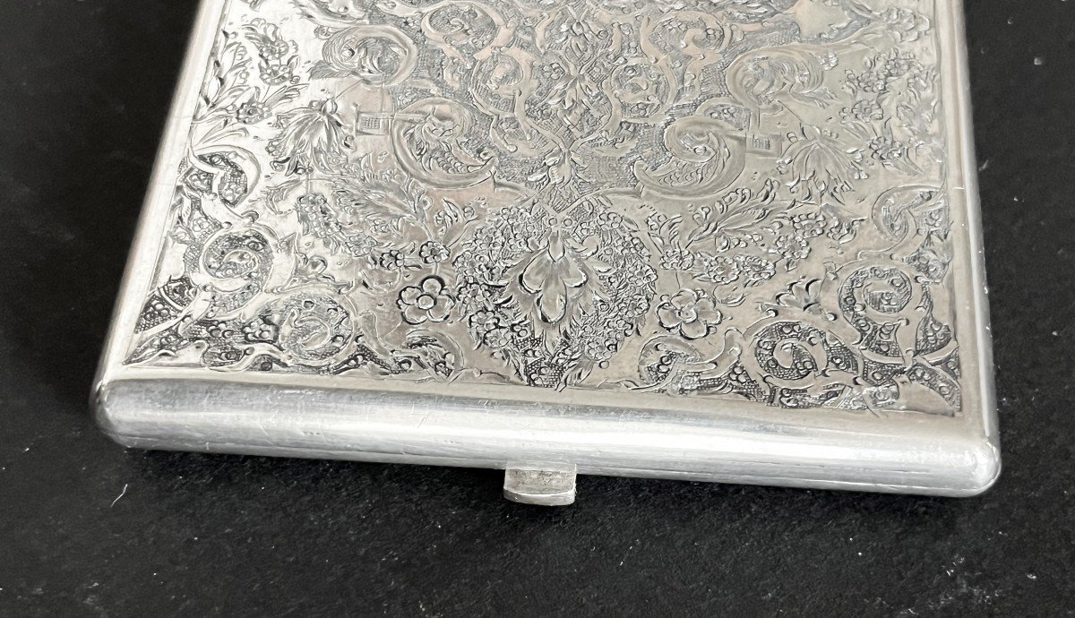 Engraved Silver Cigarette Box, Iran, Persia Early 20th Century-photo-2