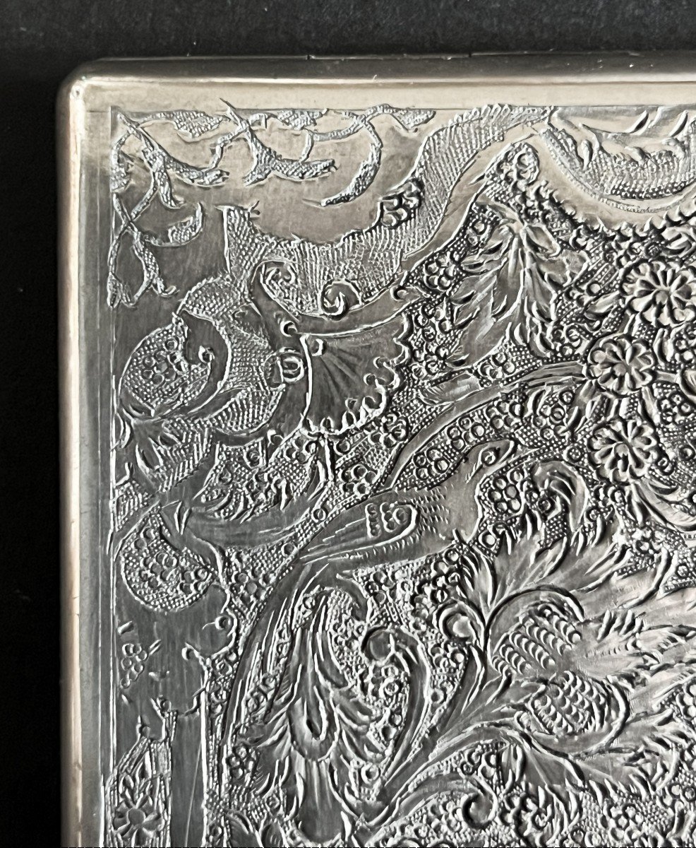 Engraved Silver Cigarette Box, Iran, Persia Early 20th Century-photo-3