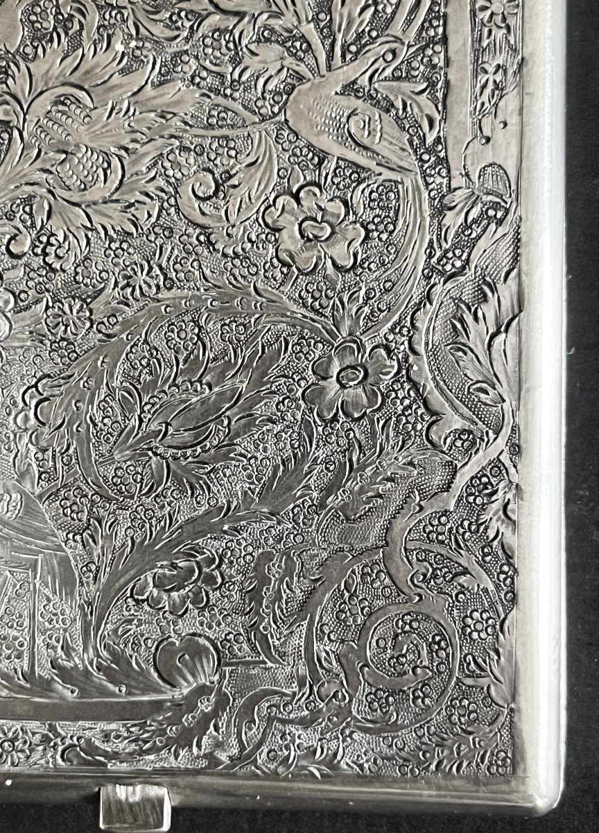 Engraved Silver Cigarette Box, Iran, Persia Early 20th Century-photo-7