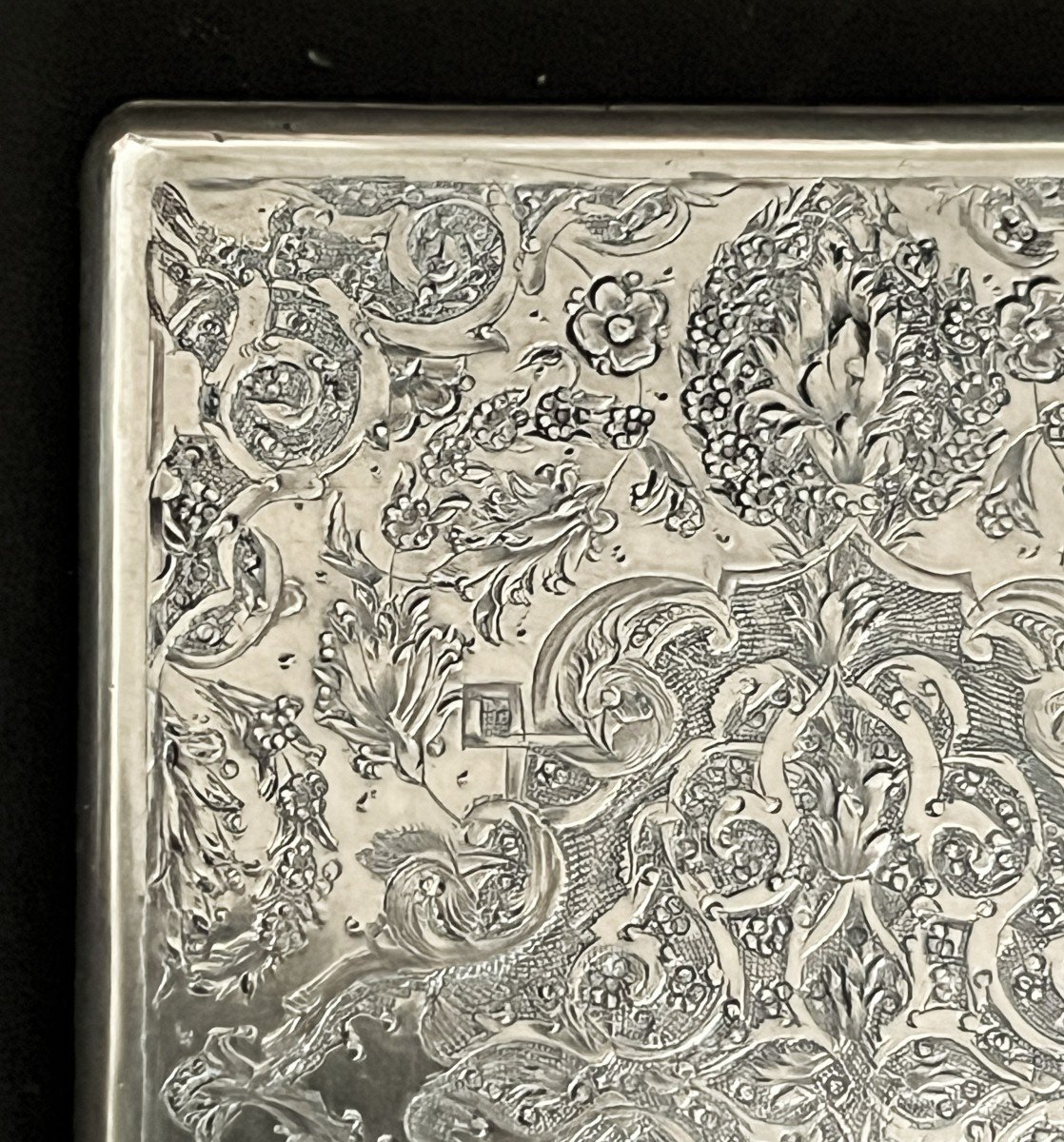 Engraved Silver Cigarette Box, Iran, Persia Early 20th Century-photo-8