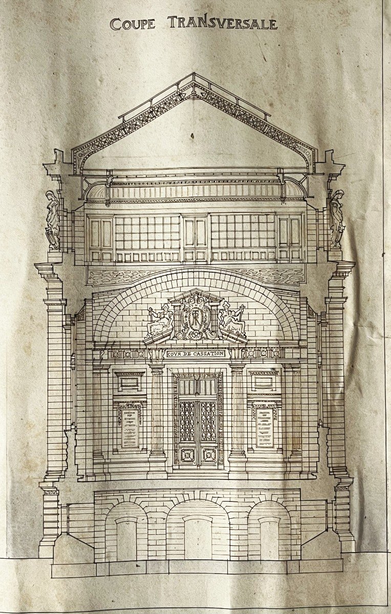 Grand Plan d'Architecture Du 19ème "cour De Cassation" à Paris-photo-4