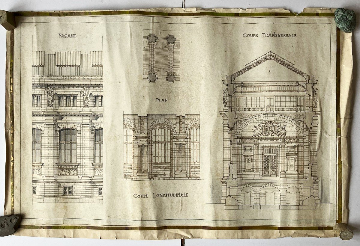 Grand Plan d'Architecture Du 19ème "cour De Cassation" à Paris