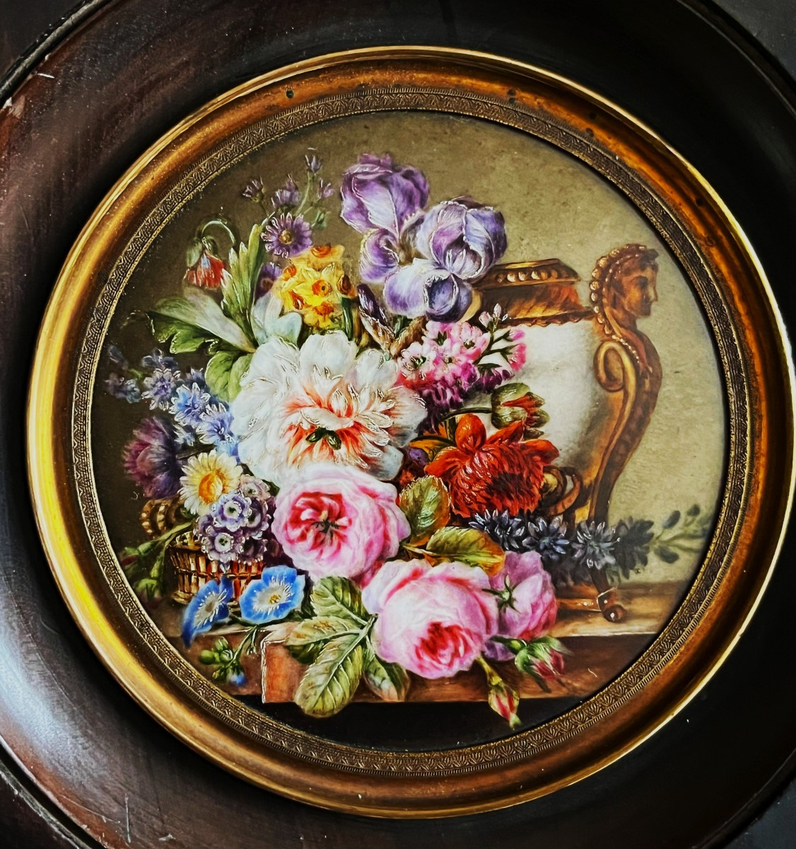 Miniature On Porcelain Circa 1830/40, Bouquet Signed Clarice Méchin