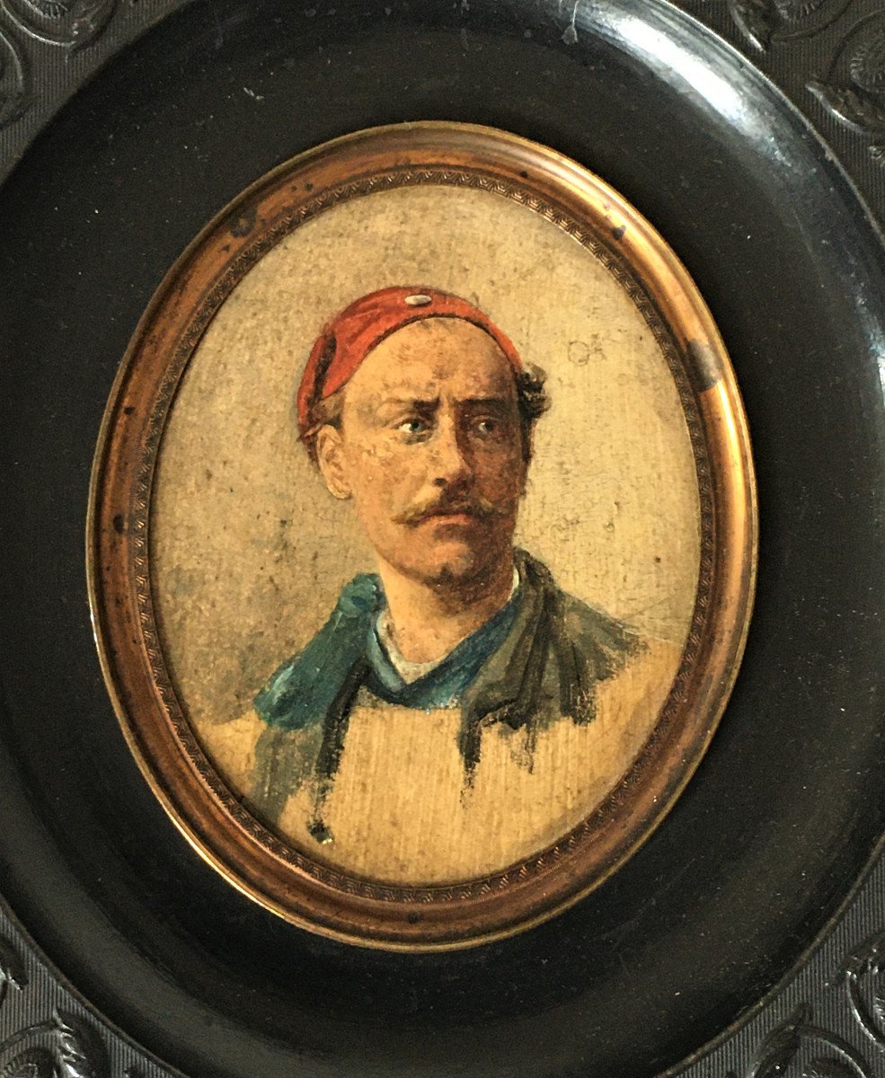 Miniature Portrait Att à Brunel De Neuville Oil On Paper-photo-2
