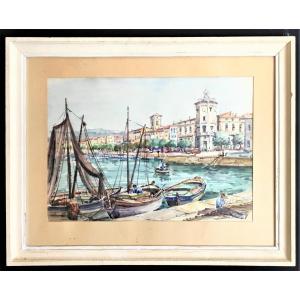 J.wagner View Of La Ciotat In 1955 Watercolor