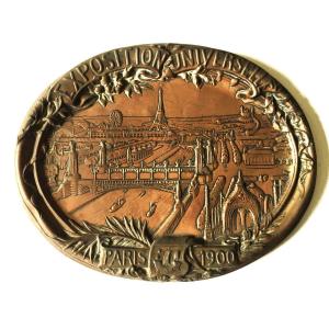 Exposition Universelle Paris 1900, Plaque En Cuivre Repoussé art-nouveau