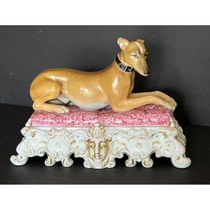 Paris Porcelain, Large Greyhound On A Cushion, Napoleon III Period