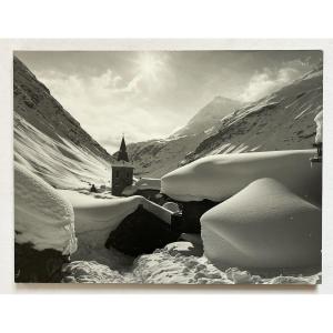 Bernard Grange Né En 1951, Photographie, Village Des Alpes Sous La Neige