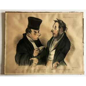 Honoré Daumier, "l'avocat Et Son Client" Lithographie d'époque En Couleurs