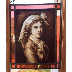 Elisabeth Vigée-lebrun, Autoportrait, Peinture Sur Vitrail Du 19ème