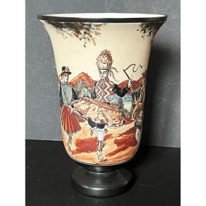 Grès De Ciboure, Richard Le Coronne, Vase à Décor De Danseurs Basques Traditionnels, Rf        