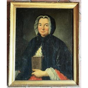 Portrait De Femme Lettrée Du XVIII ème Siècle, Huile Sur Toile Marouflée