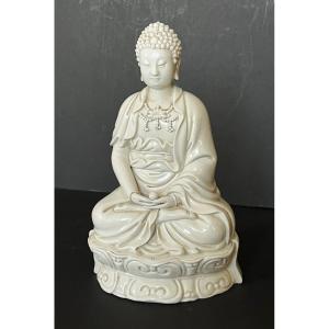 Bouddha En Porcelaine Blanc De Chine 20ème