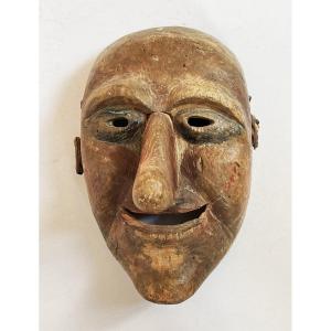 19th Century Swiss Or Tyrolean Carnival Mask In Carved Wood, Alps