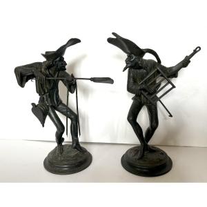 19th Century Grotesque Candlesticks, Attributes Of Fire, In Spelter