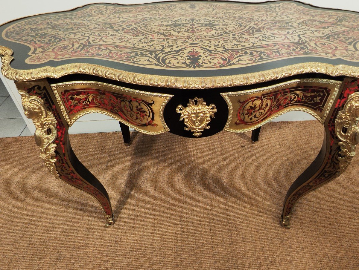 Table De Salon Violonée En Marqueterie Boulle d'époque Napoleon III-photo-3