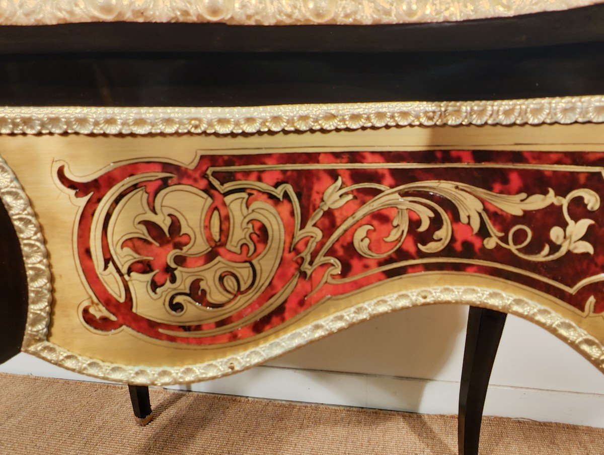 Fiddled Living Room Table In Boulle Marquetry, Napoleon III Period-photo-4