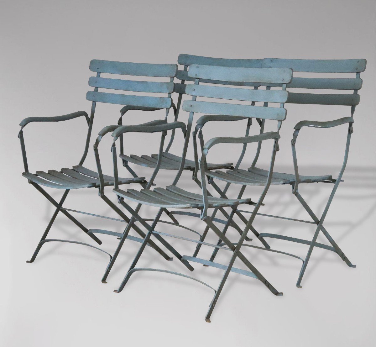 Set Of 4 French Painted Iron & Wood Garden Armchairs-photo-6