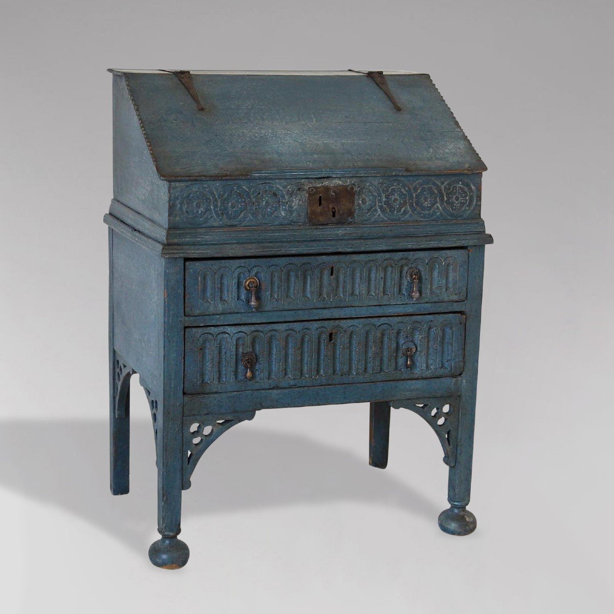 18th Century Painted Oak Desk Bible Box On Stand-photo-6