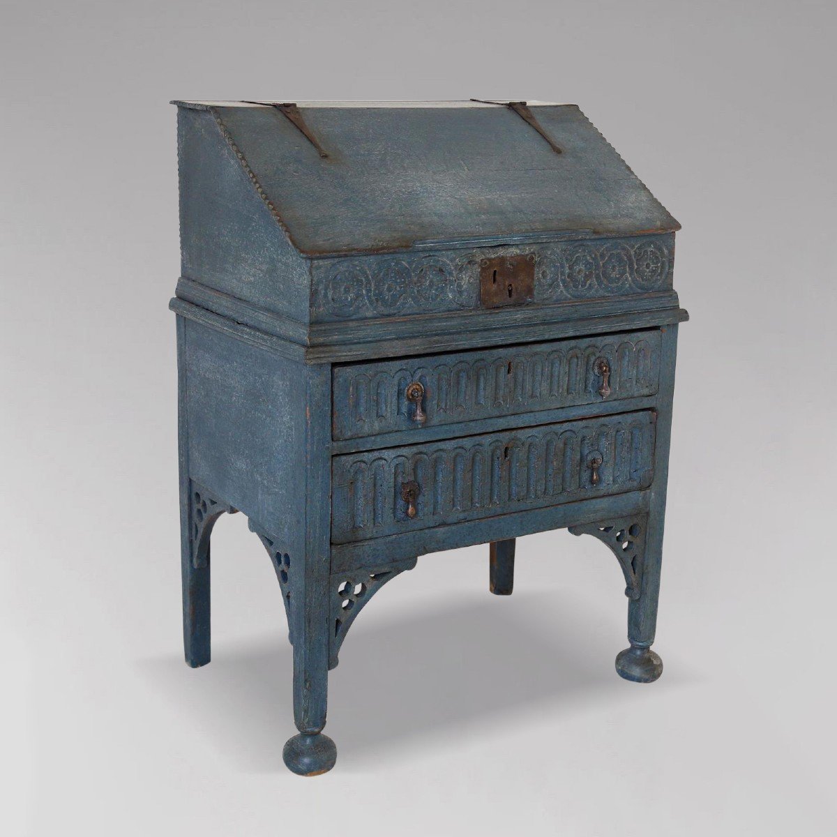 18th Century Painted Oak Desk Bible Box On Stand