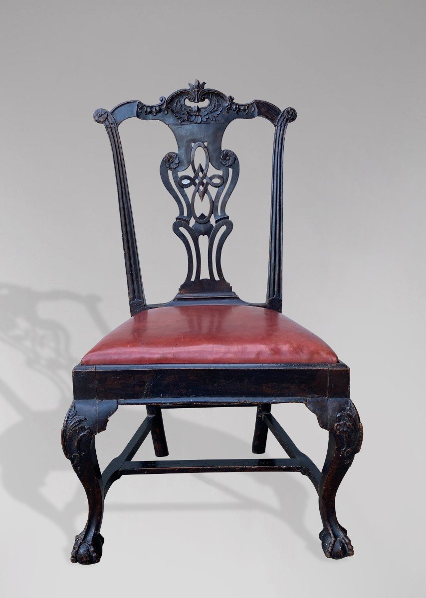 Edwardian Period Carved Painted Chippendale Chair-photo-2
