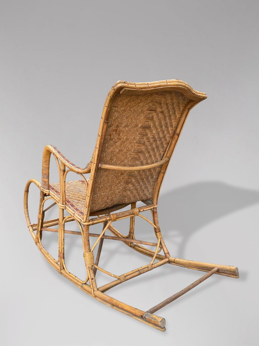 1960s, French Riviera Bamboo And Rattan Rocking Armchair-photo-2