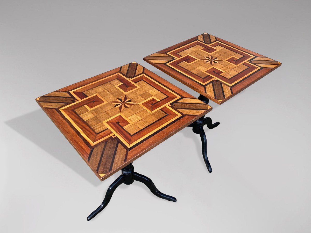 19ème siècle, Paire de Tables d'Appoint en Marqueterie et Géométriques -photo-2