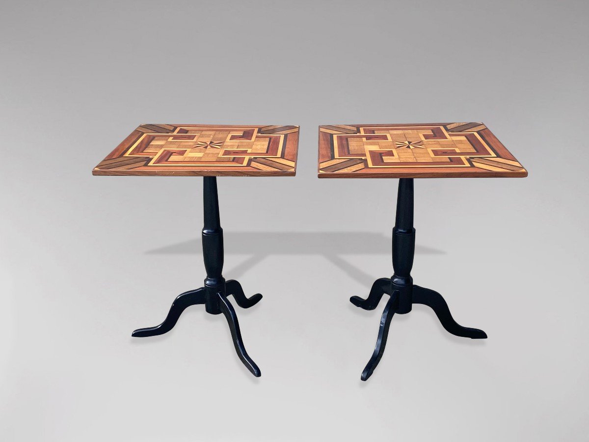 19ème siècle, Paire de Tables d'Appoint en Marqueterie et Géométriques -photo-3