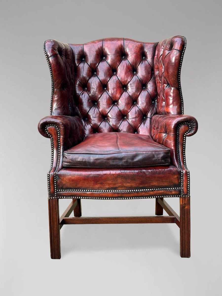19th Century Burgundy Leather Wing Armchair-photo-3