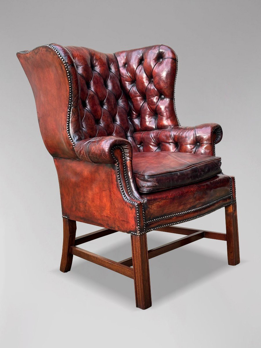 19th Century Burgundy Leather Wing Armchair-photo-4