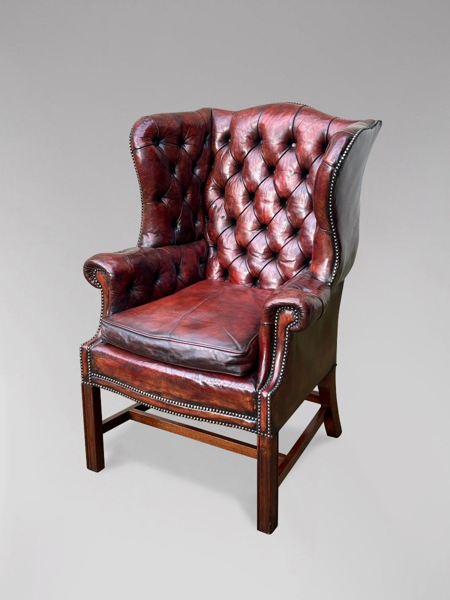 19th Century Burgundy Leather Wing Armchair-photo-2