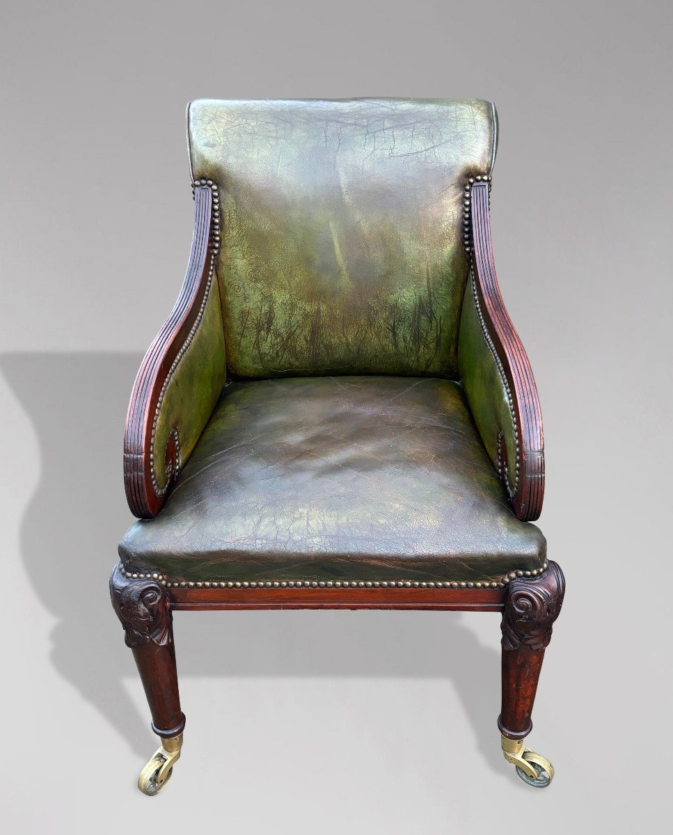 19th Century William IV Period Mahogany & Leather Library Armchair-photo-4