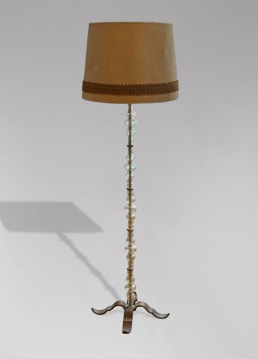 1960s, Lampadaire Français en Verre et Laiton 