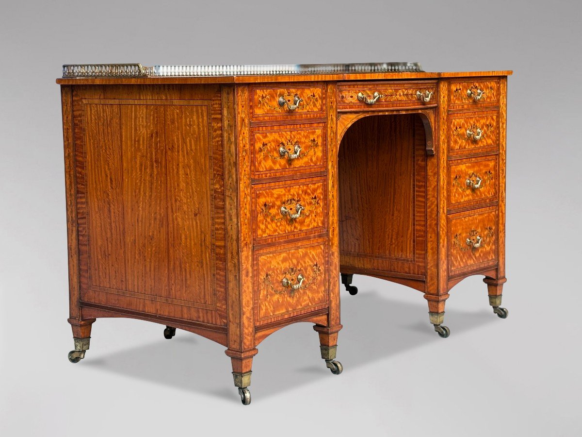 19th Century Satinwood & Marquetry Desk Stamped By Gillows-photo-3