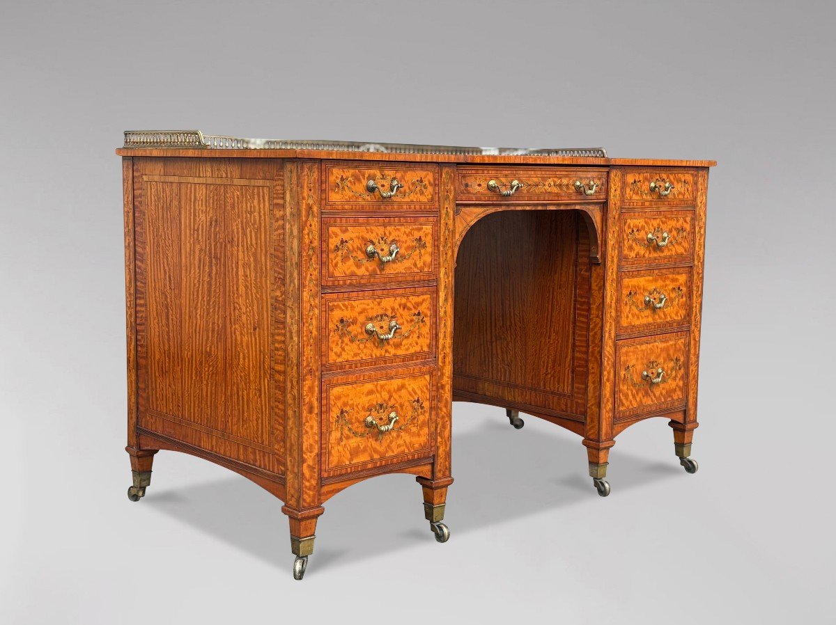 19th Century Satinwood & Marquetry Desk Stamped By Gillows-photo-6